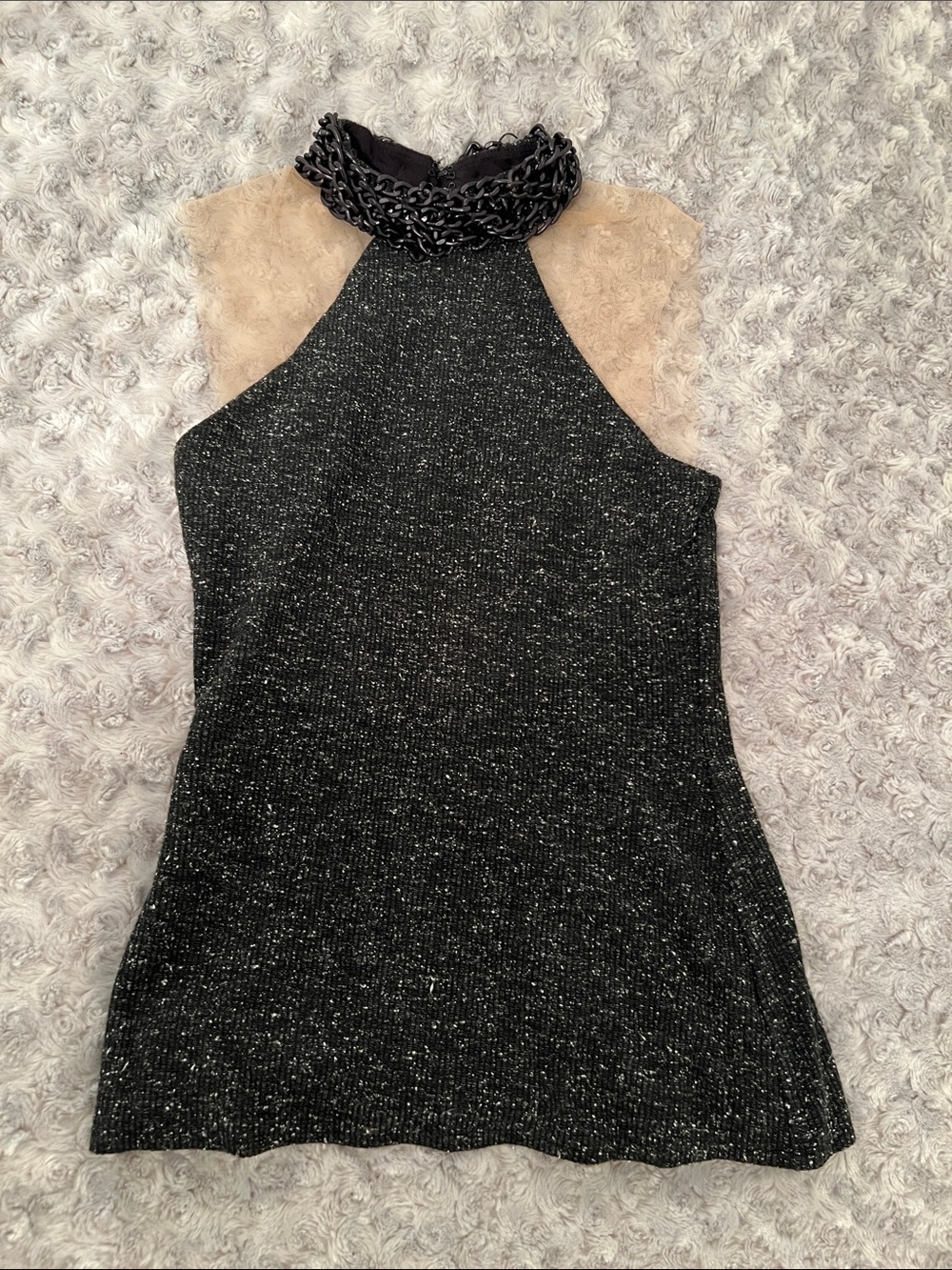 Bailey 44 Black Sleeveless Top with Chain Halter Neck XS NWT